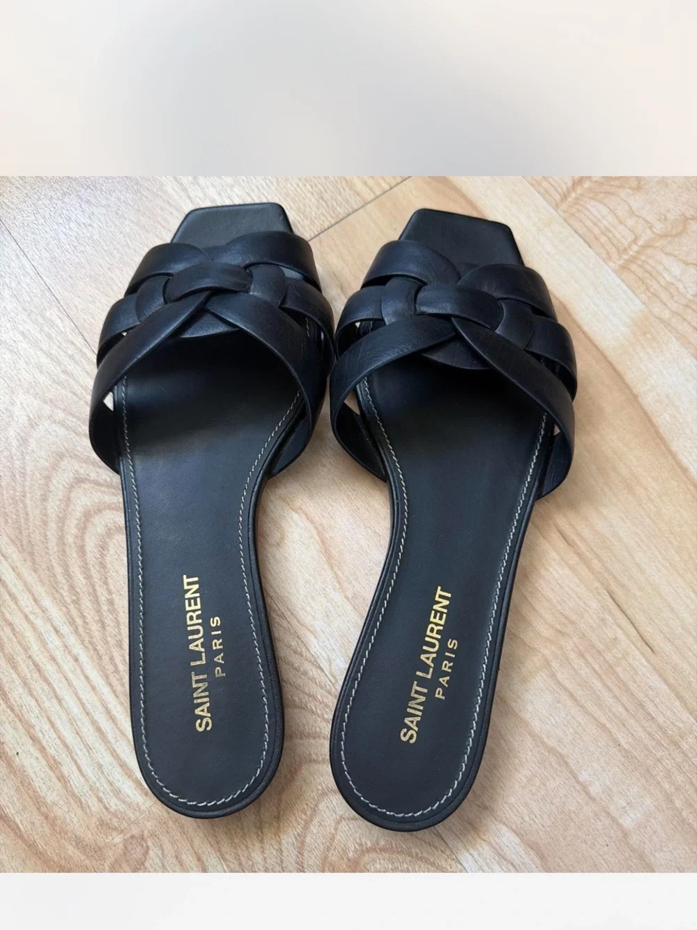 Saint Laurent Black Braided Leather Slide Mules - Picture 5 of 6